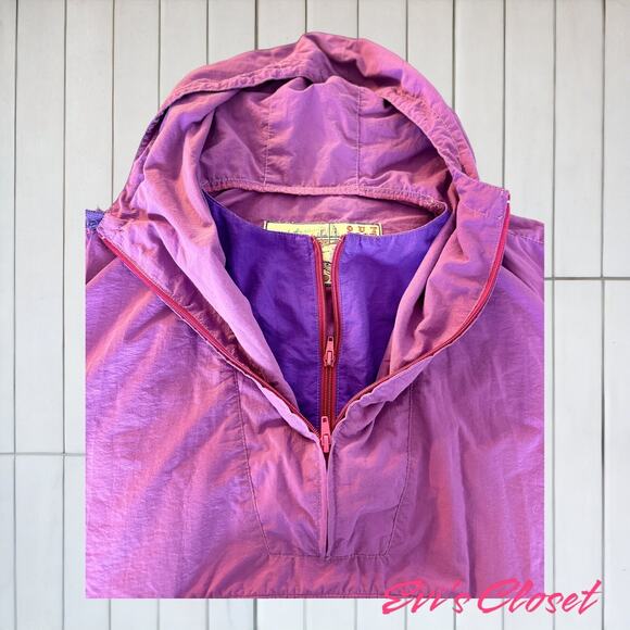 HOM  Jacket Mens, Purple Wind Breaker Pullover Front Side Pockets Hooded - Picture 7 of 14